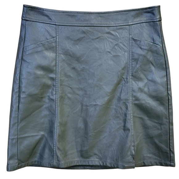 Loft Green Faux Leather Mini Skirt Womens Sz 2 A Line Pockets‎ Slit Lined Career - Picture 1 of 8